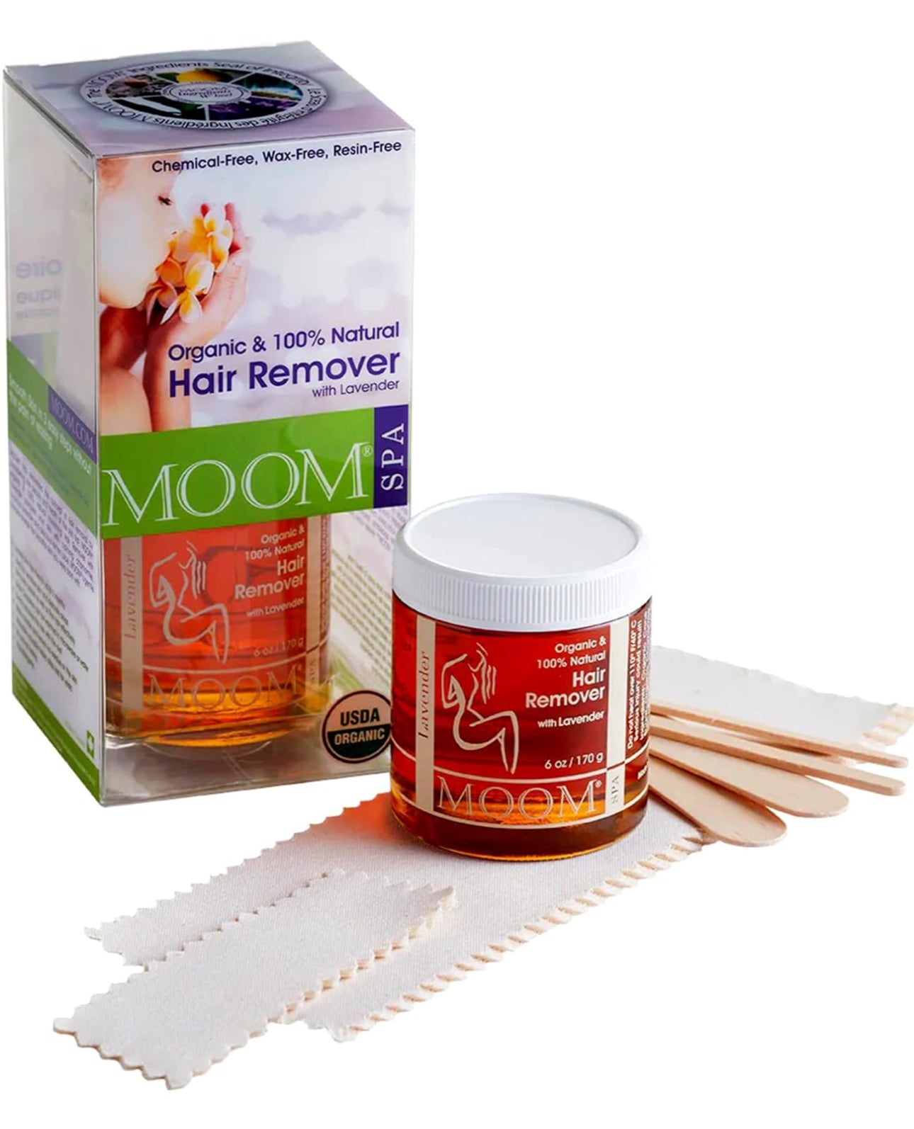 MOOM - Organic Sugar Wax Hair Removal Kit, For Underarm, Face and