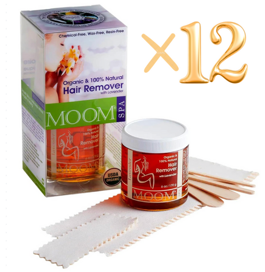 MOOM - Organic Sugar Wax Hair Removal Kit, For Underarm, Face and Bikini Zone, Waxing Kit Includes Sugar Wax Infused with Lavender, Wax Strips & Waxing Sticks, Ideal for Sensitive Skin - 6 ounces (12pack)